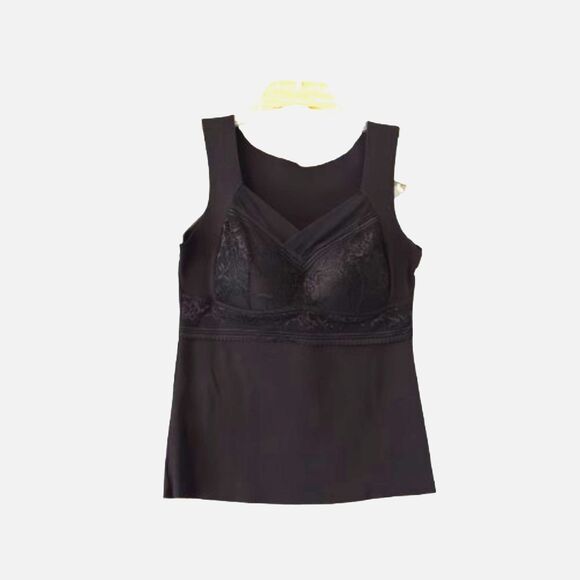 Black Lace Bodice Built In Bra Soft Camisole Tank Top Woman's Size XL - Picture 1 of 3